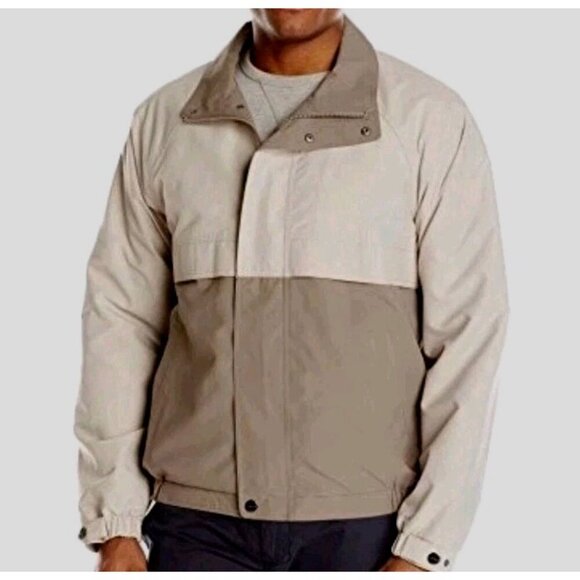 Perry Ellis Portfolio Microfiber Jacket Men Size L Khaki & Taupe Button Full Zip - Picture 1 of 16